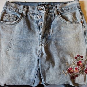 Topshop Embroidered Mom Jeans